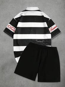 ROMWE MEN 男士 Polo 衫與短褲 2 件套，短袖夏季休閒沙灘套裝 - 彩色 - 查看 2