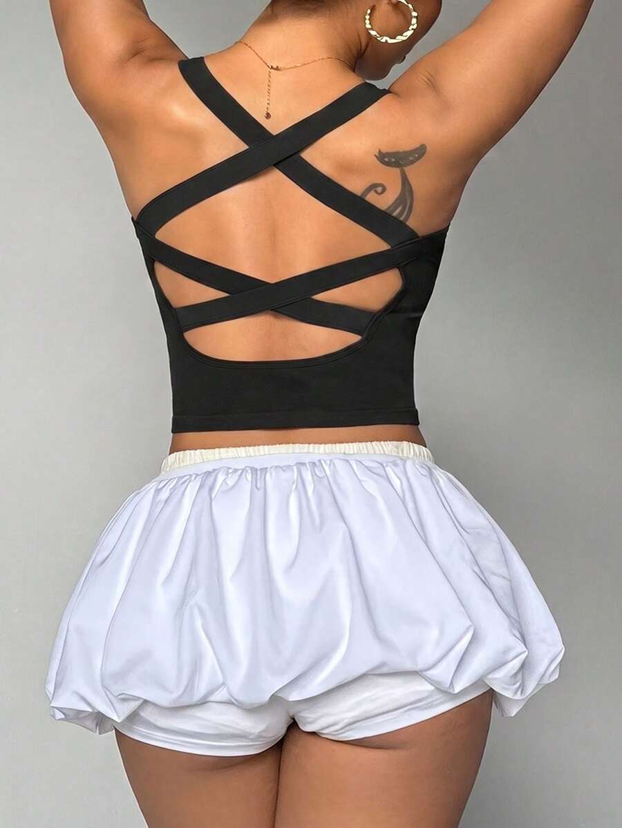 SHEIN Sports 女款大尺碼純色極簡熱帶牛仔女孩休閒運動背心,適合跑步、健身房健身,黑色夏季健身房運動背心 - 黑色 - 查看 1