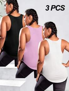 Rhythm Era 3pcs Plus Size Colorblock Print Sports Tank Top Set - Multicolor - View 2