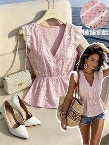 SHEIN Franclia Hollow-Out Embroidered Vest, Casual Cute Vacation Wear Everyday Pink And White Summer - Pink - View 3
