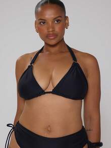 MUSERA Curve White Ruched Back Tie Bikini Top - Black - View 1