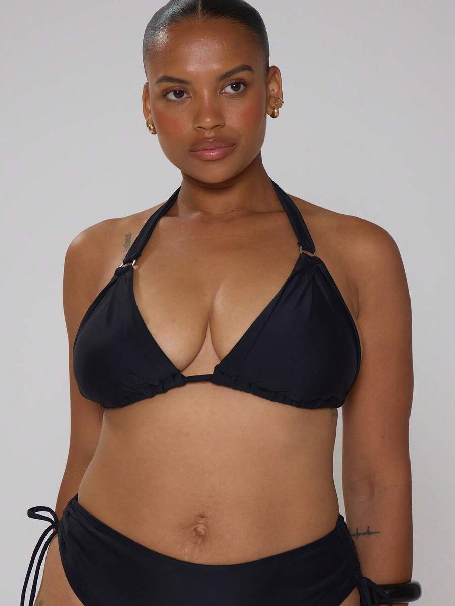 MUSERA Curve White Ruched Back Tie Bikini Top - Black - View 1