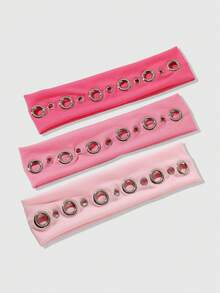 ROMWE Kawaii 3件組粉色Y2k街頭金屬氣體眼龐克風女款髮箍，適合女性髮飾，街頭玩樂與派對風格裝飾 - 彩色 - 查看 6