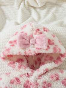 SHEIN 新生兒嬰兒連帽連身衣 可愛白色豹紋舒適親膚爬行服 冬季女嬰款 - 粉色 - 查看 7