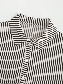 SHEIN LUNE 大尺碼女款條紋長袖單排扣休閒襯衫 - 彩色 - 查看 3