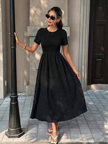 Pariaura Women's Casual Solid Textured Vacation Dress - Black - View 3