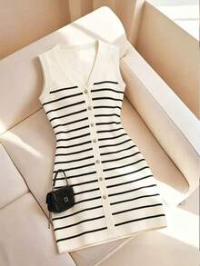 Franclia Summer Casual Sleeveless Women's Striped Print Dress - Multicolor - View 2