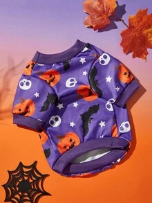 PETSIN 1pc Pet Halloween Pumpkin Skull Print Casual Sweatshirt - Multicolor - View 6