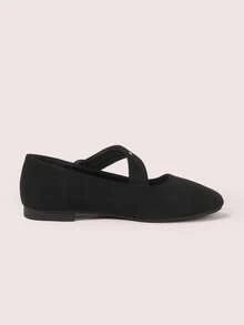 CUCCOO DOLLMOD Sepatu Mary Jane Ujung Bulat dengan Kancing Bordir Bintang, Sepatu Flat Hak Rendah Suede Hitam Gaya Retro Sastra - Hitam - View 5