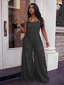 BriallanyX BriallanyX Jumpsuit Denim Wanita Super Longgar dengan Tali Bahu Tipis dan Kaki Lebar Ekstra Panjang - Dark Grey - View 2