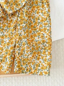 SHEIN 女嬰可愛無袖上衣與鬆緊腰長褲套裝，夏季穿搭 - 黃色 - 查看 3