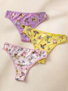 SpongeBob SquarePants | SHEIN Women's Cartoon Print Casual Daily Triangle Panties 3-Pack - Pink - View 2