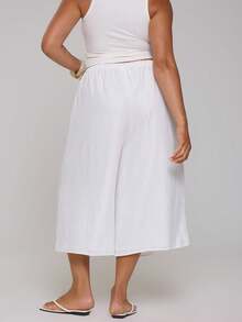 MUSERA Plus Size White Linen Wide Leg Culottes Spring Summer Casual Everyday Day Outfit Going Out - White - View 4