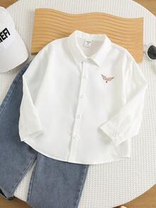 SHEIN 兒童小男孩夏季秋季休閒百搭校園風白色襯衫 開學季時尚校服上衣 男童正式襯衫 - 彩色 - 查看 6