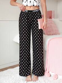 PetitDoll 1pc Polka Dot Comfortable Home Wear Loose Casual Pajama Pants Long Pants - Black and White - View 4