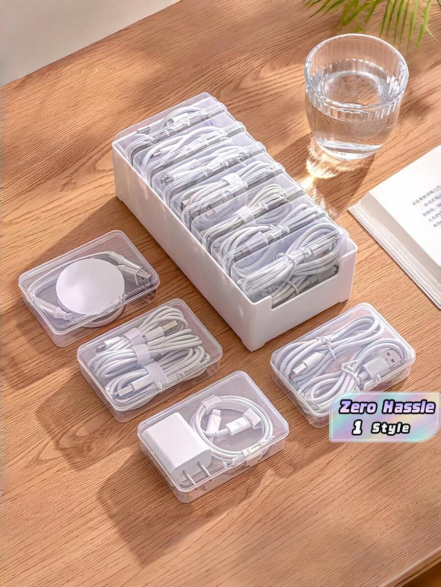 8pcs Multifunctional Cable Organizer Storage Box Set (1 Large Outer Box + 7 Small Inner Cases) Desktop Cord Management Winder Holder For Charging Cables Phone Chargers Home Office Desktop Organization - Multicolor - View 1