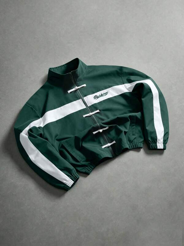 PAVTROS Chaqueta de hombre estilo streetwear, diseño de bloques de color en contraste con acentos de botones de rana de estilo chino nuevo, regalo para novio/esposo, regalo de aniversario
