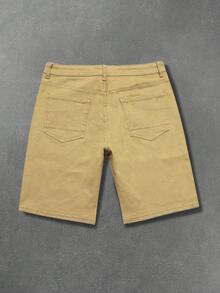 Manfinity EMRG Shorts de mezclilla casuales elásticos con diseño de strass cruzado estilo calle para hombres - Caqui - Ver 2