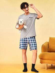 SHEIN Thin Short Sleeve Men's Casual Minimalist Loungewear Set - Grey - View 6