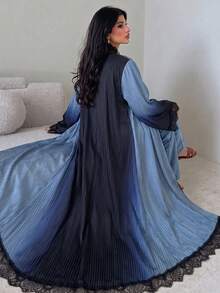 Yasveil 女款梭織數位定位印花長袖黑色蕾絲飾邊保守優雅阿巴亞長袍 - 彩色 - 查看 10