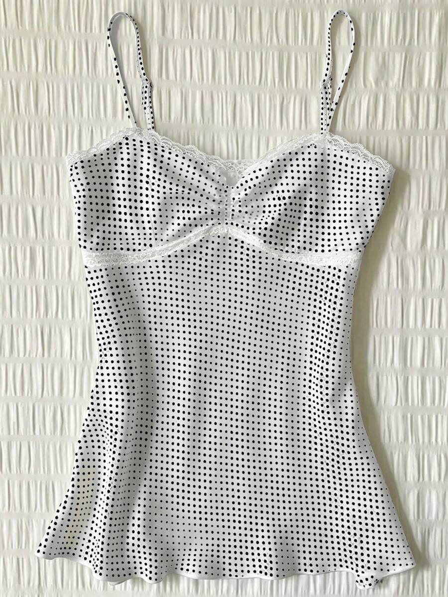 IslaSuriya Women's Summer Casual Polka Dot Print Camisole Top - White - View 1