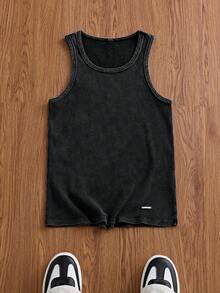 SWAVVY Men's Summer Casual Slim Fit Tank Top Black Standard Size Solid Color Snow Wash - Black - View 6