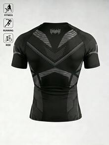 GymBeat Camiseta deportiva de manga corta con rayas y mangas raglán para hombre - Negro - Ver 2