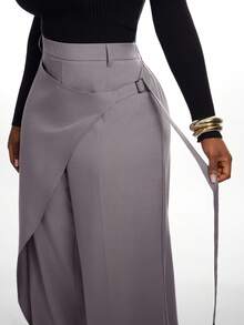 Radiana Plus Size Women's Autumn/Winter Fashion Elegant Versatile New 2 In 1 Design Grey Long Pants, Suitable For Commuting, Office, Workplace Fall - Grey - View 1