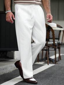 Manfinity CasualCool 男士時尚休閒丹寧抽繩腰口袋運動長褲 - 白色 - 查看 5