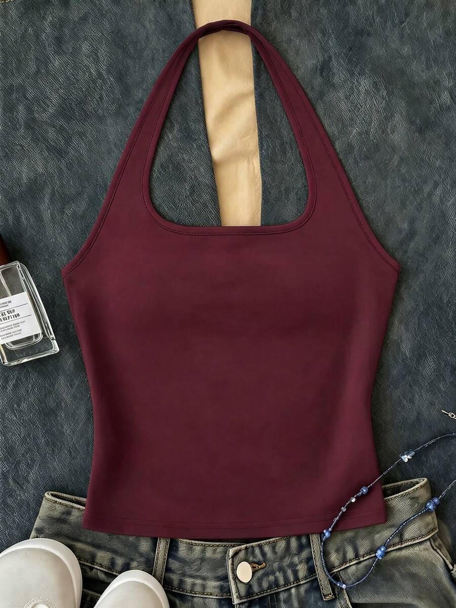 Casual Halter Neck Tank Top, Suitable For Summer Mothers Day Outfit Graduation Summer Tops - White - View 1