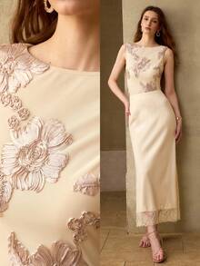 MOTF PREMIUM ROMANTIC MESH EMBROIDERED SLEEVELESS TOP FOR WOMEN - Apricot - View 7