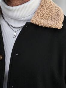 Manfinity CasualCool 男士老錢風復古人造麂皮卡車司機夾克，羊羔絨領仿舊設計 - 黑色 - 查看 3