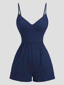 Ceyna Mono de talla grande de color liso, casual, minimalista, de tejido texturizado con lazo de amarre en la espalda - Azul Marino - Ver 3