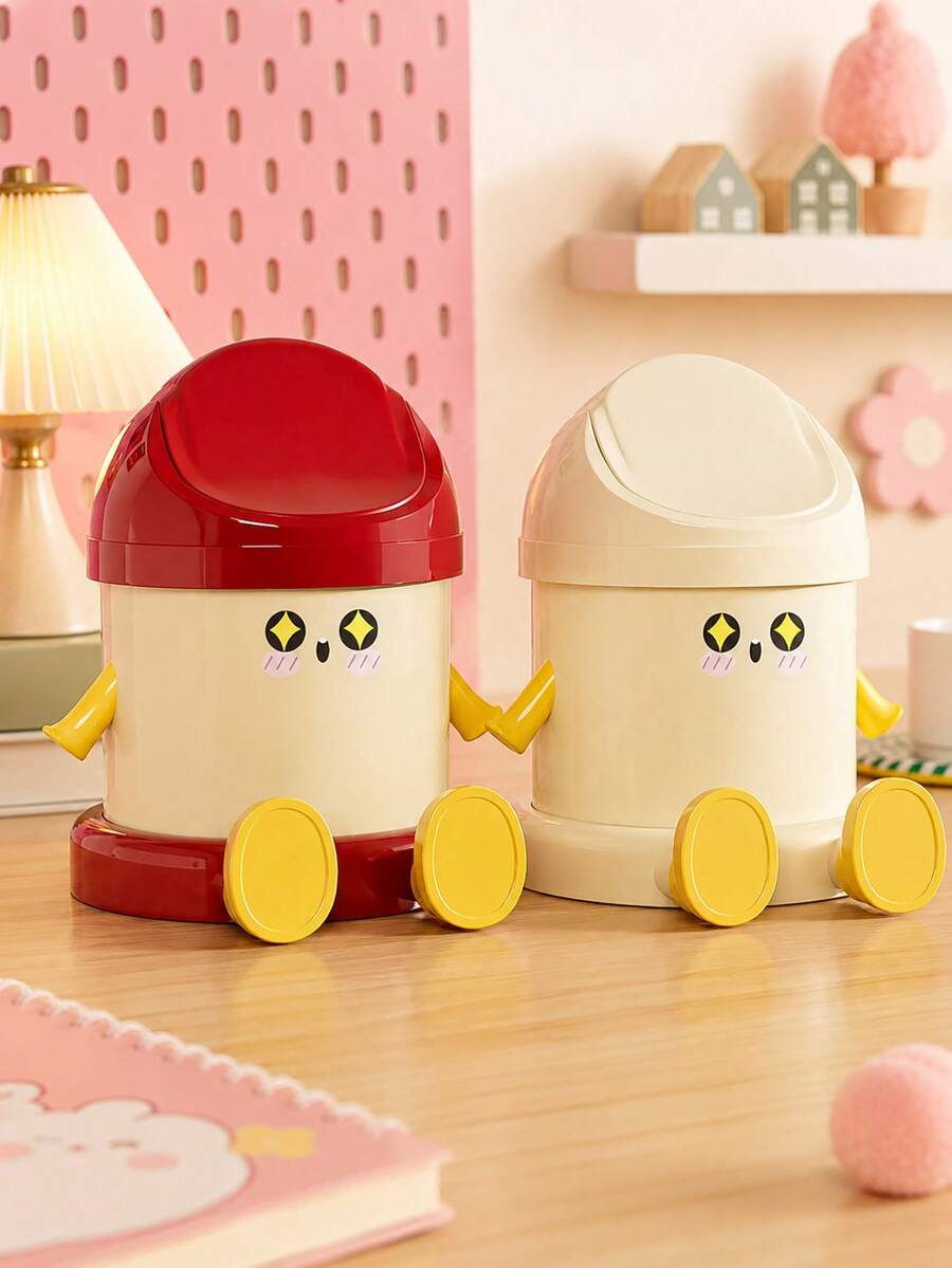 Zazumi 1pc Character Styled Desktop Disposal Container With Lid For Cozy Bedroom Bedside Nightstand Designed With Delightful Curated Outlines Delivering Soul-Soothing Presence To Young Females - multicolor - View 1