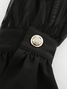 LUMIGAL French Vintage Elegant Retro Ruffle Collar Button-Up Mesh Flare Sleeve Exquisite Blouse Halloween Dinner Office Black And Gold Autumn - Black - View 4