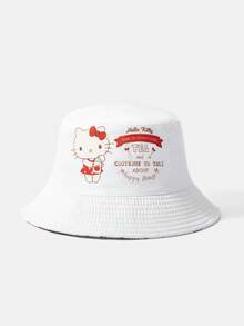 HELLO KITTY AND FRIENDS | SHEIN 1 Buah Topi Nelayan Wanita Model Olahraga Kasual, Model Desain Gabungan IP, Cocok untuk Sehari-hari, Kasual - Putih - View 3