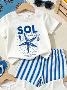 Set Musim Panas 6 Potong untuk Bayi/Balita (Laki-laki)! Motif Bintang Laut, Pohon Kelapa, dan Lemon Penuh Energi, Dipadukan dengan Warna Kontras yang Menyegarkan - MultiWarna - View 6