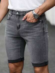 Manfinity Homme Men's Slim Fit Casual Denim Shorts With Pockets - Grey - View 8