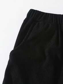 SHEIN 經典休閒長褲 春/秋款 雙層腰頭 簡約舒適 衛衣布料 適合居家、街頭、運動，可隨意搭配外套與上衣展現青春活力 - 黑色 - 查看 3