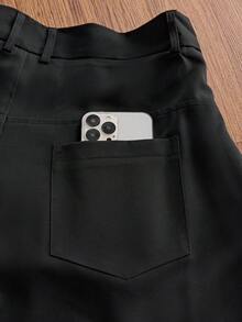 SWAVVY Men's Solid Color Pocket Button Pleated Casual Versatile Daily Travel Long Pants - Black - View 7