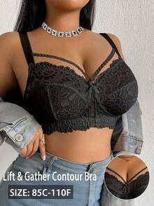 DesireSculpt Plus Size Lace Wire-Free Bra, 1pc - Black - View 3