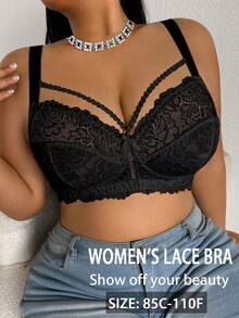DesireSculpt Plus Size Lace Wire-Free Bra, 1pc - Black - View 5