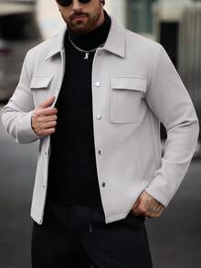 Manfinity CasualCool 男士素色休閒長袖夾克，適合秋冬穿著 - 淺灰色 - 查看 3