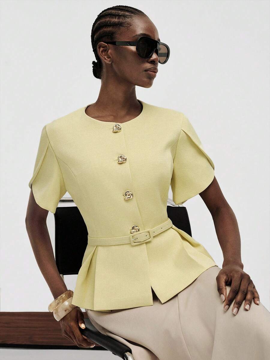 Aveloria Modichic Women's Solid Color Single-Breasted Casual Versatile Commute Travel Blazer - Yellow - View 1