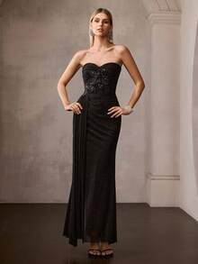 MOTF Soiréza AUTUMN/WINTER RHINESTONE STRAPLESS COCKTAIL PARTY DRESS - Black - View 5