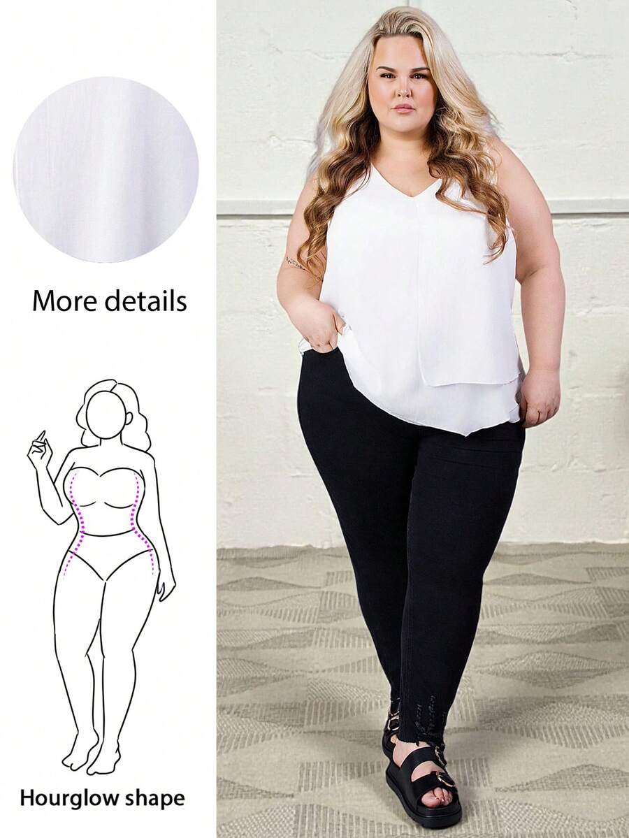 Hourglow Camisa básica de unicolor sin mangas para mujer de talla grande, para Body con forma de reloj de arena, blanco - Blanco - Ver 1