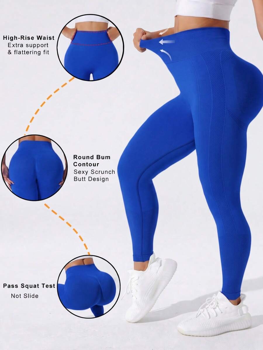 SHEIN Unity Plus Size High Waist Tight Peach Butt Lifting Yoga Workout Leggings - Royal Blue - View 1