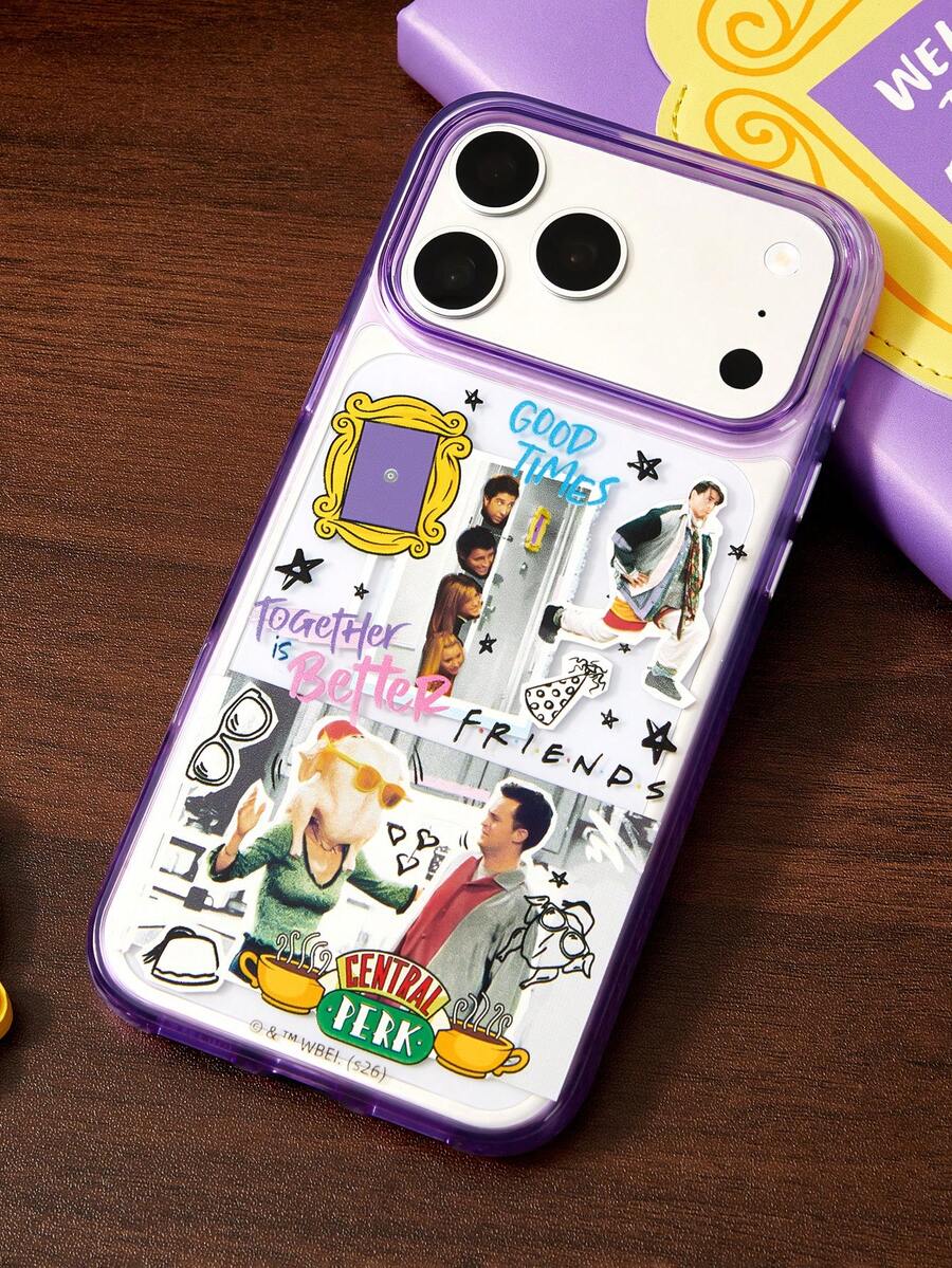 FRIENDS X SHEIN Pattern With Pattern Transparent Purple Mobile Phone Case, Anti-Drop Protective IPhone11-17 Mobile Phone Case - Multicolor - View 1