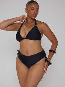 MUSERA Curve White Ruched Back Tie Bikini Top - Black - View 2