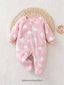 Cozy Pixies Newborn Baby Girl Colorful Floral Pattern Round Neck Long Sleeve Thermal Lined Thick Autumn Winter Romper - Multicolor - View 1